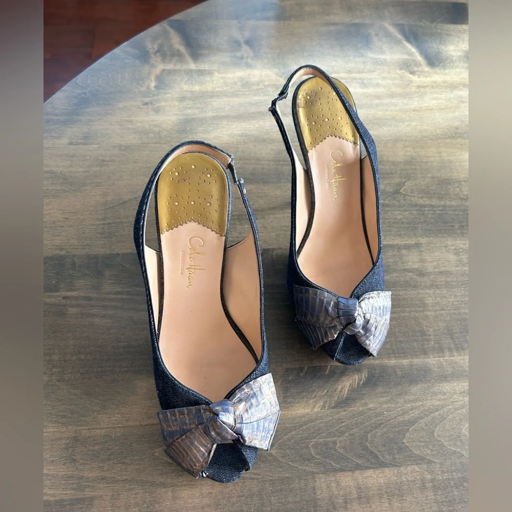🎀🎀Cole Haan Navy Peep Toe Heels with Bow NIKE AIR